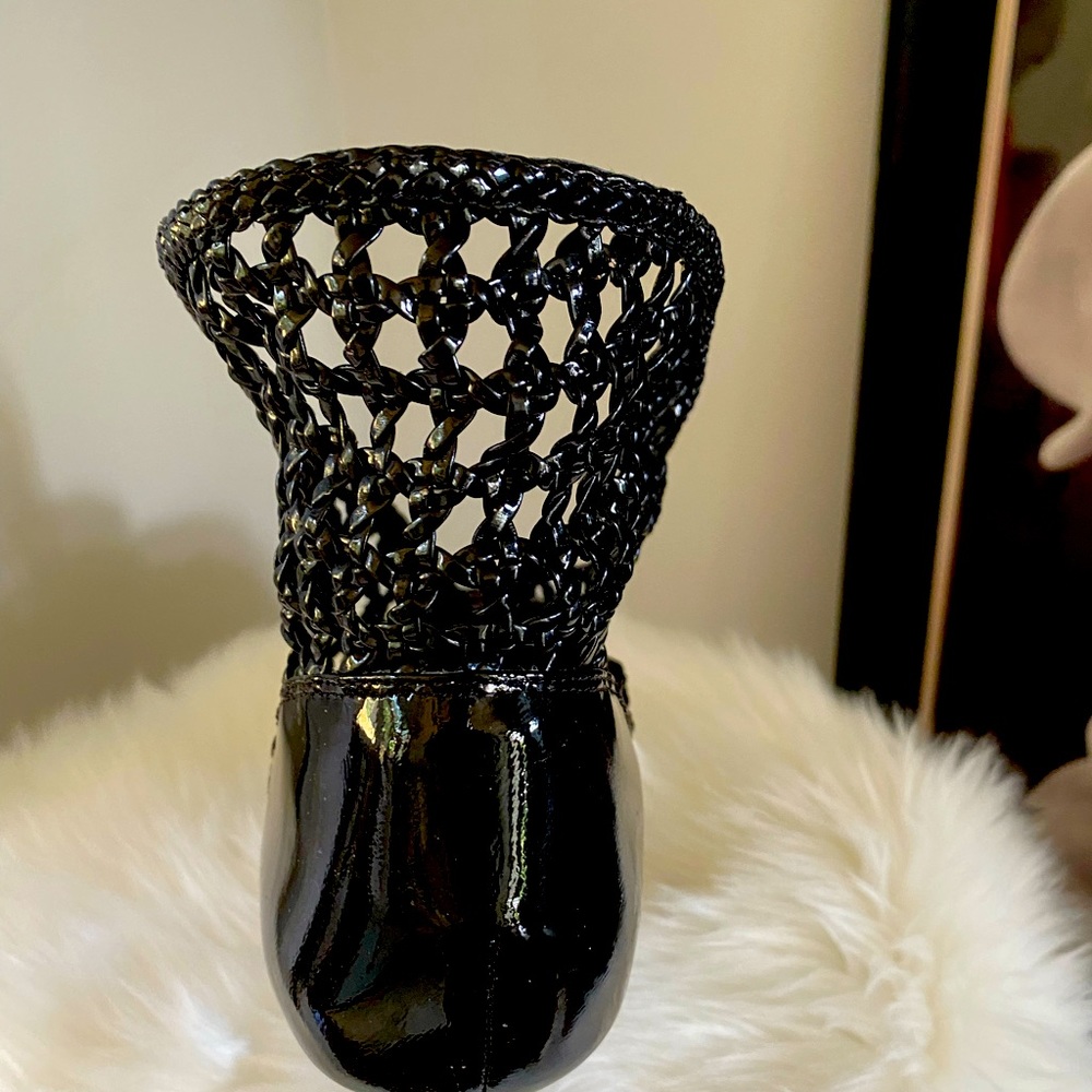 Black Show Stopper High Back Woven Peeped Toe